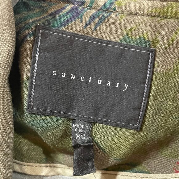 Sanctuary Utility Jacket Floral Front Linen Anorak Olive Green Blend Size XS - Picture 2 of 5